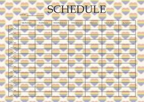 Schedule colorful hearts design. Categories of notes. Personal organizer for students. vector