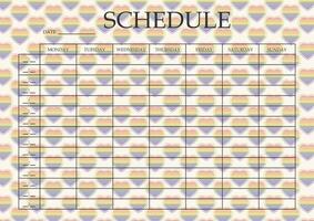 Schedule colorful hearts design. Categories of notes. Personal organizer for students. vector