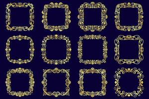 Abstract golden vintage frames set. Collection of shining elegant and luxury golden borders. vector