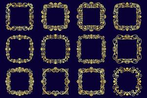 Abstract golden vintage frames set. Collection of shining elegant and luxury golden borders. vector