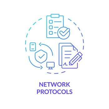Network protocols blue gradient concept icon. System administration, data transferring. Personal privacy, cybersecurity. Round shape line illustration. Abstract idea. Graphic design. Easy to use vector