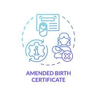 Amended birth certificate blue gradient concept icon. Changing information of adopted child. Adoption procedure. Round shape line illustration. Abstract idea. Graphic design. Easy to use vector