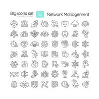 Network management linear icons set. System architecture, digital administration. Performance monitoring. Customizable thin line symbols. Isolated vector outline illustrations. Editable stroke