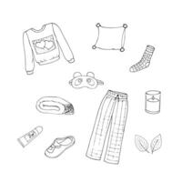 Bedtime bedroom design elements. Hand-drawn good night symbols.  Sleep doodle set. Vector illustration isolated on white background.