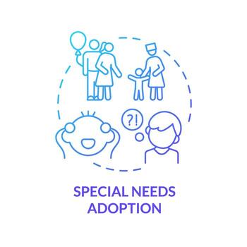 Special needs adoption blue gradient concept icon. Adopt child with disability. Unconditionally loving family. Child welfare. Round shape line illustration. Abstract idea. Graphic design. Easy to use vector