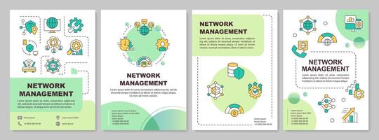 Network management green circle brochure template. Leaflet design with linear icons. Editable 4 vector layouts for presentation, annual reports