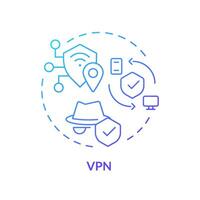 Vpn connection type blue gradient concept icon. Cybersecurity data protection. Network vulnerability security monitoring. Round shape line illustration. Abstract idea. Graphic design. Easy to use vector