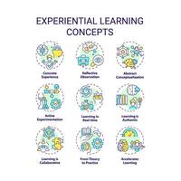 Experiential learning multi color concept icons. Reflective practice. Accelerated learning. Team building. Icon pack. Vector images. Round shape illustrations for promotional material. Abstract idea