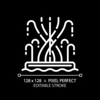 Dubai fountain white linear icon for dark theme. Magnificent choreography. Water activities. Unique arabic attraction. Thin line illustration. Isolated symbol for night mode. Editable stroke vector