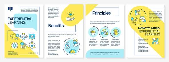 Hands-on education blue and yellow brochure template. Practice. Leaflet design with linear icons. Editable 4 vector layouts for presentation, annual reports