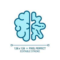 Alzheimer brain light blue icon. Neurological disorder, dementia care. Cognitive development, brain damage. RGB color sign. Simple design. Web symbol. Contour line. Flat illustration. Isolated object vector