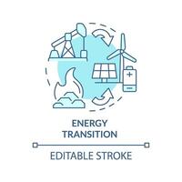 Energy transition soft blue concept icon. Green technologies, decarbonization. Ecofriendly batteries. Round shape line illustration. Abstract idea. Graphic design. Easy to use in brochure, booklet vector