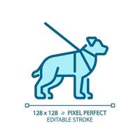 Guide dog light blue icon. Visual impairment, support animal. Pet training. Blindness support services. RGB color sign. Simple design. Web symbol. Contour line. Flat illustration. Isolated object vector