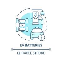 EV batteries soft blue concept icon. Electric vehicle, charging infrastructure. smart battery management. Round shape line illustration. Abstract idea. Graphic design. Easy to use in brochure vector