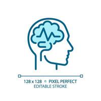 Epilepsy brain light blue icon. Seizure medical condition. Cognitive development. Geriatric neurology. RGB color sign. Simple design. Web symbol. Contour line. Flat illustration. Isolated object vector