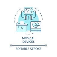 Medical devices soft blue concept icon. Uninterruptible power supply. Lithium ion safety batteries. Round shape line illustration. Abstract idea. Graphic design. Easy to use in brochure, booklet vector