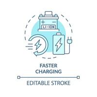 Faster charging soft blue concept icon. Charging evolution. Lithium batteries revolution. Round shape line illustration. Abstract idea. Graphic design. Easy to use in brochure, booklet vector