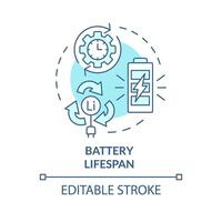 Battery lifespan soft blue concept icon. Lithium battery capacity. Charging evolution. Round shape line illustration. Abstract idea. Graphic design. Easy to use in brochure, booklet vector