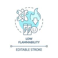 Low flammability soft blue concept icon. Lithium revolution, industry regulation. Environmentally friendly. Round shape line illustration. Abstract idea. Graphic design. Easy to use in brochure vector