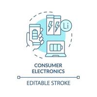 Consumer electronics soft blue concept icon. Portable lithium ion batteries. Safe energy solution. Round shape line illustration. Abstract idea. Graphic design. Easy to use in brochure, booklet vector