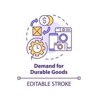 Demand for durable goods multi color concept icon. Products with long usage life. Round shape line illustration. Abstract idea. Graphic design. Easy to use in brochure marketing vector