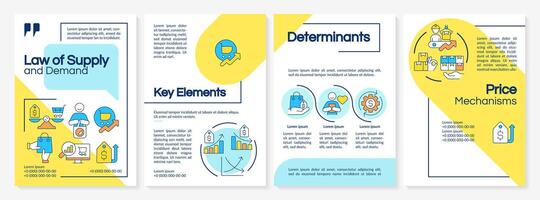 Market economy determinants blue and yellow brochure template. Leaflet design with linear icons. Editable 4 vector layouts for presentation, annual reports