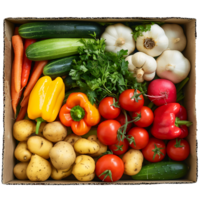 AI generated Transparent Wooden Box with Colorful Vegetables png