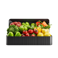 AI generated Vegetables Spilling from Clear Wooden Box png