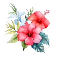 AI generated Serene Hibiscus Bloom Illustration in Watercolor png