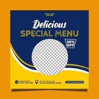 Delicious special menu social media banner square template design vector