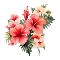 ai generado elegante acuarela hibisco ramo de flores clipart png