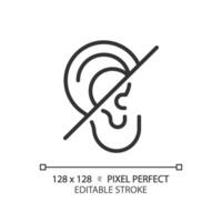 Hearing loss linear icon. Intellectual disability, hearing aids. Deafness injury recovery. Lifelong ear trauma. Thin line illustration. Contour symbol. Vector outline drawing. Editable stroke