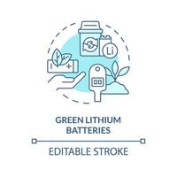 Green lithium batteries soft blue concept icon. Environmentally friendly technology. Waste reduction, decarbonization. Round shape line illustration. Abstract idea. Graphic design. Easy to use vector