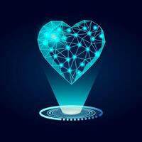 Futuristic glowing low poly heart on dark background. Precious love, values concept. Valentines Day banner. vector