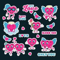 Set of stickers for Valentine's Day on a black background vector