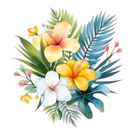 AI generated Elegant Watercolor Clipart of Tropical Leaves and Flowers png