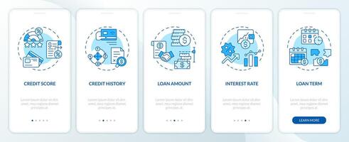 Essential lending elements blue onboarding mobile app screen. Peer-to-peer walkthrough 5 editable graphic instructions with linear concepts. UI, UX, GUI template vector