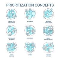 priorización tecnicas suave azul concepto iconos hora gestión. icono embalar. vector imágenes redondo forma ilustraciones para infografía, folleto, folleto, promocional material. resumen idea