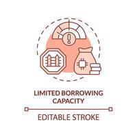 Limited borrowing capacity red concept icon. Limits on amount of money borrowers. Round shape line illustration. Abstract idea. Graphic design. Easy to use in marketing vector