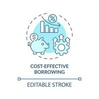 Cost-effective borrowing soft blue concept icon. Lower interest rates for loans. Accumulation. Finance charge. Round shape line illustration. Abstract idea. Graphic design. Easy to use in marketing vector