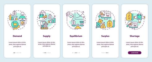 Market economic onboarding mobile app screen. Law of supply and demand walkthrough 5 steps editable graphic instructions with linear concepts. UI, UX, GUI template vector