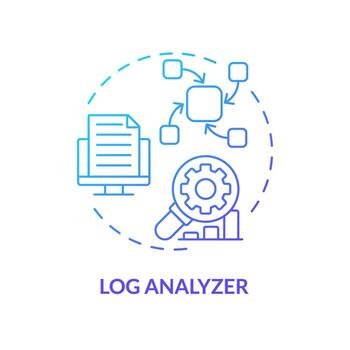 Log analyzer blue gradient concept icon. Server maintenance, troubleshooting. Performance monitoring, digital tracking. Round shape line illustration. Abstract idea. Graphic design. Easy to use vector