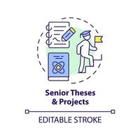 Senior theses and projects multi color concept icon. Comprehensive projects. Round shape line illustration. Abstract idea. Graphic design. Easy to use in presentation vector