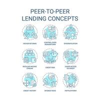 Peer-to-peer lending soft blue concept icons. Borrowing and lending money. Investment. Connecting borrowers with investors. Icon pack. Vector images. Round shape illustrations. Abstract idea