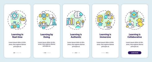 Experiential learning notions onboarding mobile app screen. Education walkthrough 5 steps editable graphic instructions with linear concepts. UI, UX, GUI template vector