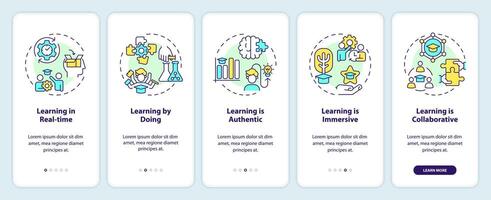 Experiential learning notions onboarding mobile app screen. Education walkthrough 5 steps editable graphic instructions with linear concepts. UI, UX, GUI template vector