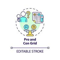 Pro and con grid multi color concept icon. List of advantages and disadvantages. Analysis, evaluation skills. Round shape line illustration. Abstract idea. Graphic design. Easy to use in presentation vector