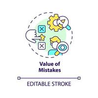 Value of mistakes multi color concept icon. Learning trial by error. Researching. Problem solving. Round shape line illustration. Abstract idea. Graphic design. Easy to use in presentation vector