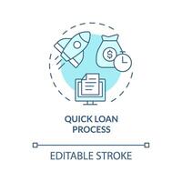 Quick loan process soft blue concept icon. Loan application on P2P platform. Online application form. Round shape line illustration. Abstract idea. Graphic design. Easy to use in marketing vector