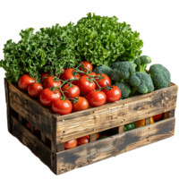 AI generated Transparent Wooden Box of Harvested Produce Clipart png